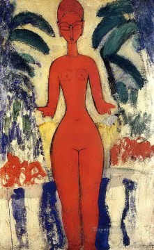 Desnudo de pie con fondo de jardín 1913 Amedeo Modigliani Pinturas al óleo